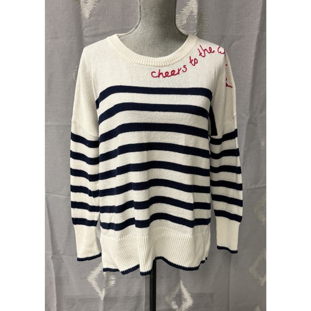 Lilly Pulitzer Quince Cheers to the Weekend Striped Crewneck Sweater L